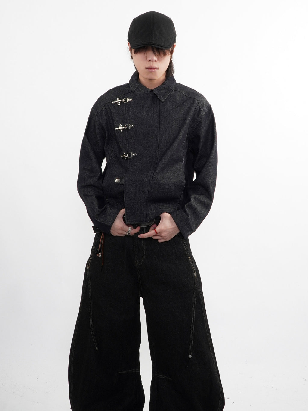 Black Denim Jacket with Fireman Buckles