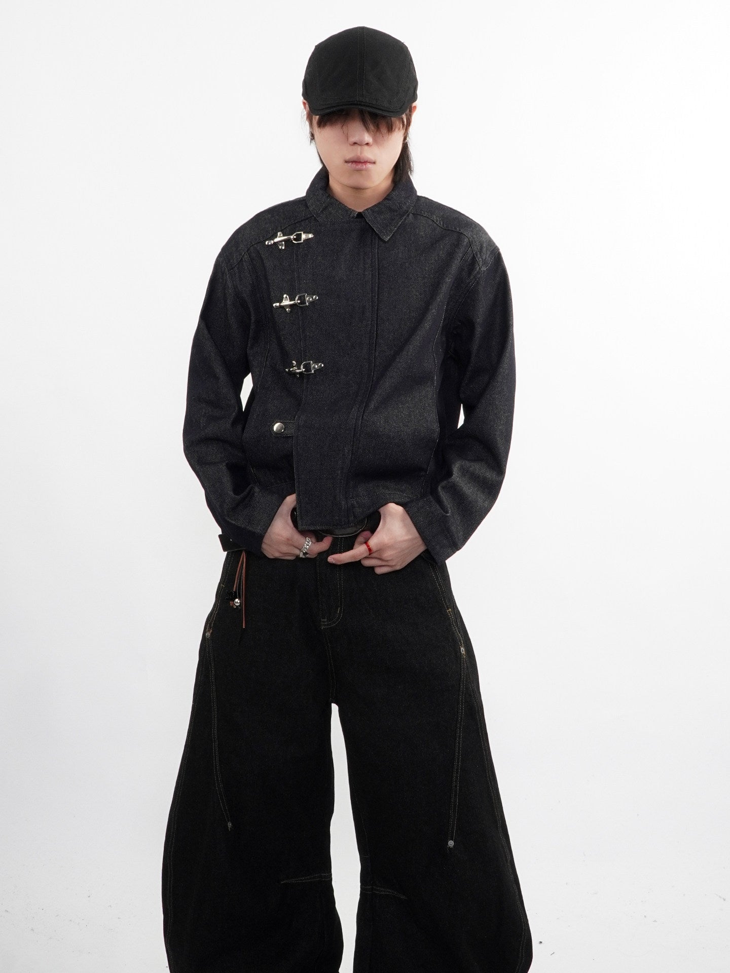 Black Denim Jacket with Fireman Buckles