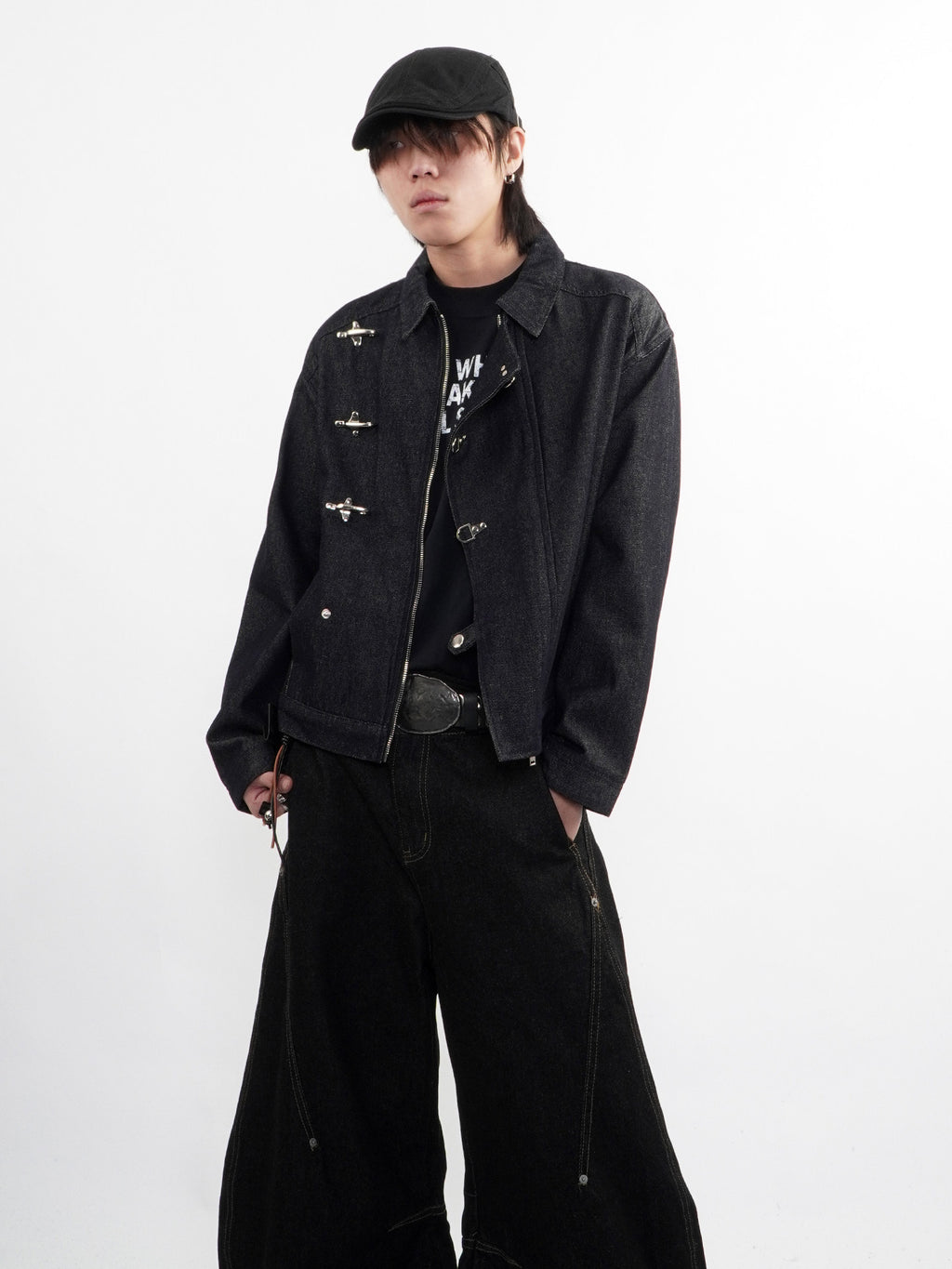 Black Denim Jacket with Fireman Buckles