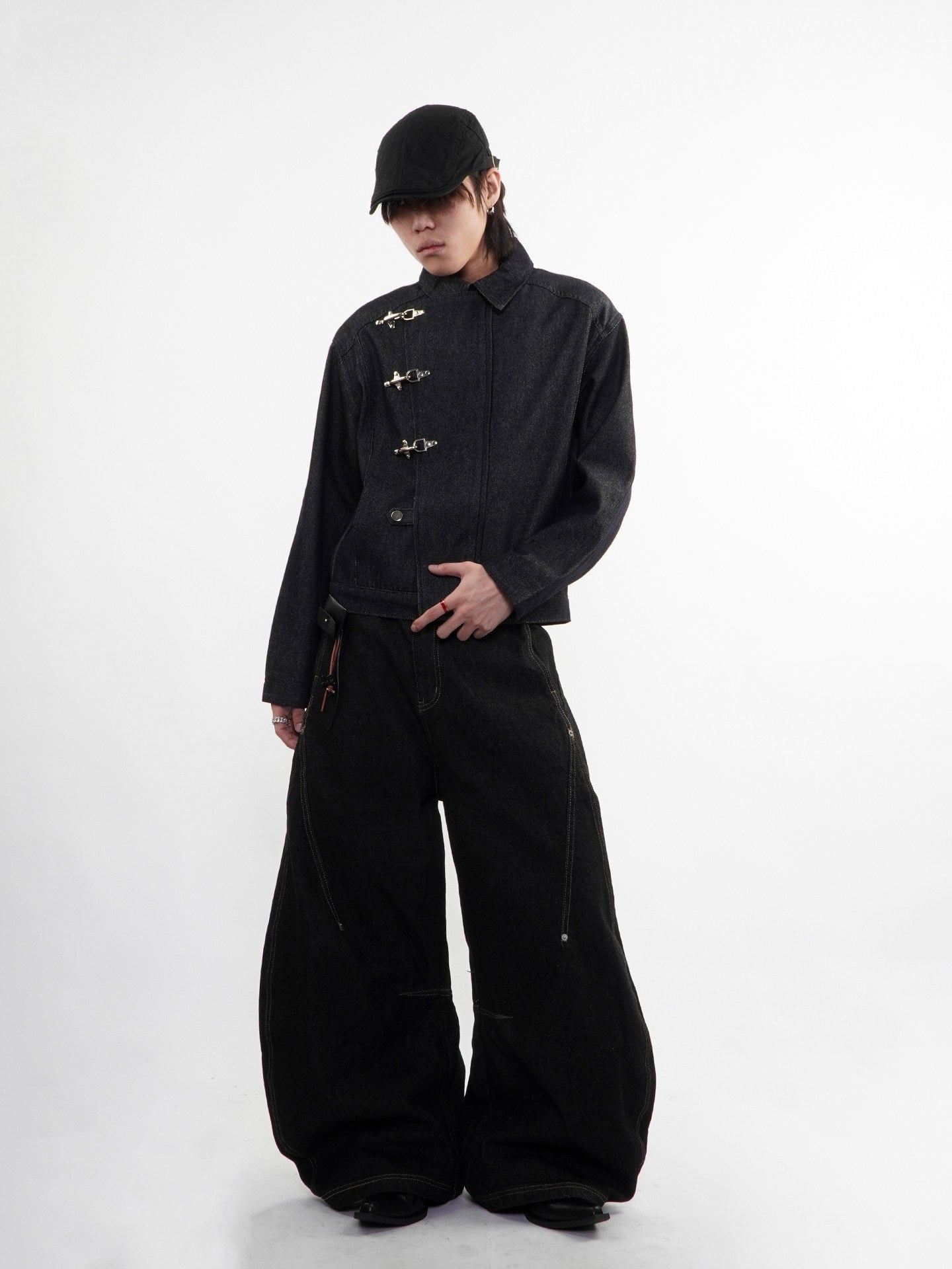 Black Denim Jacket with Fireman Buckles