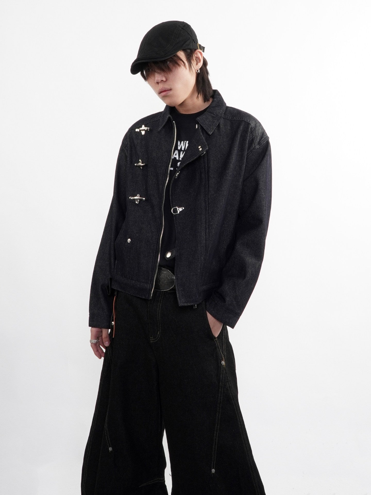 Black Denim Jacket with Fireman Buckles