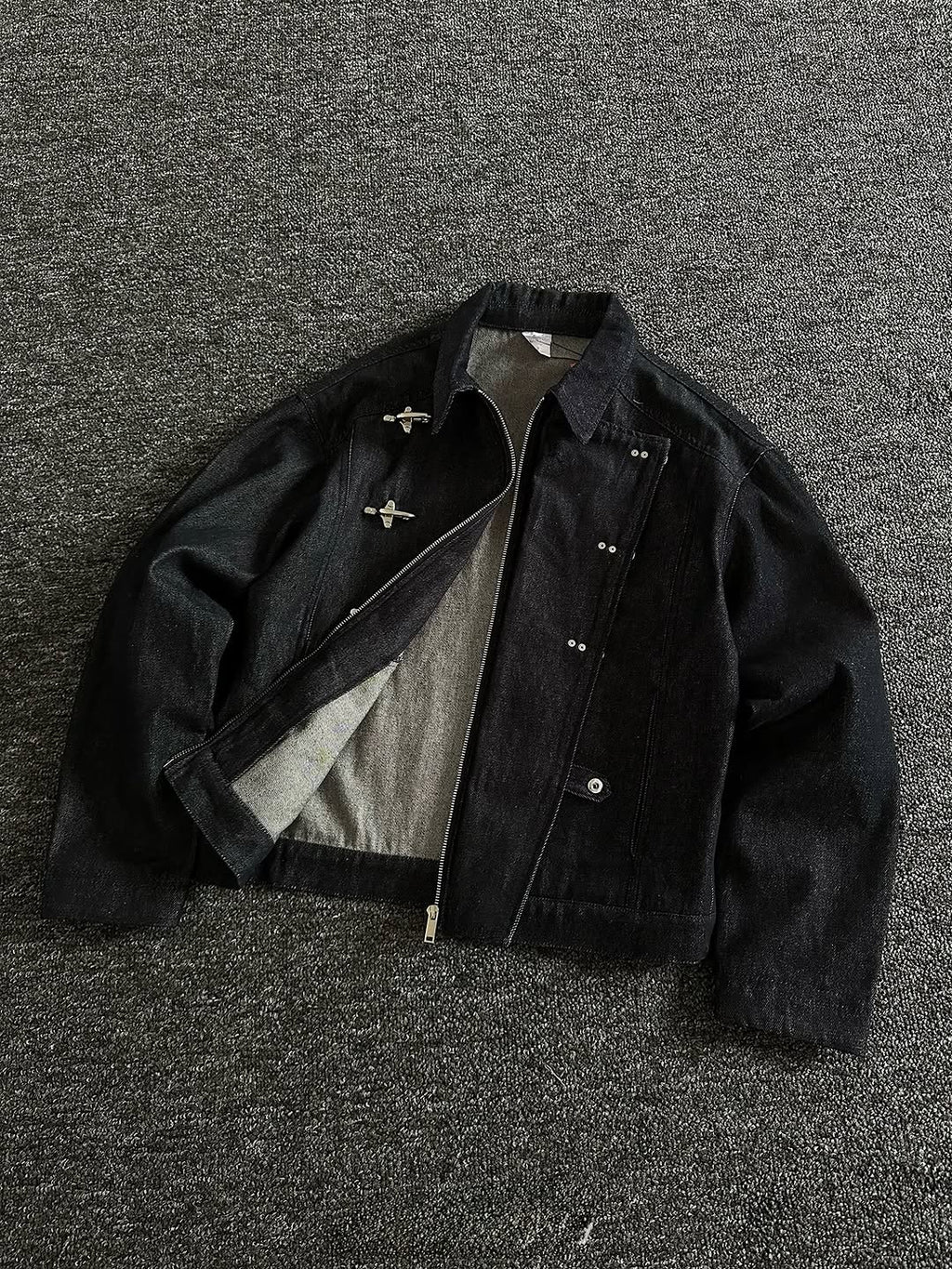 Black Denim Jacket with Fireman Buckles