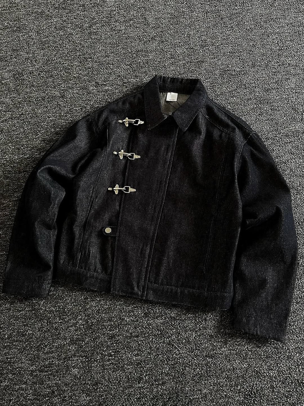 Black Denim Jacket with Fireman Buckles