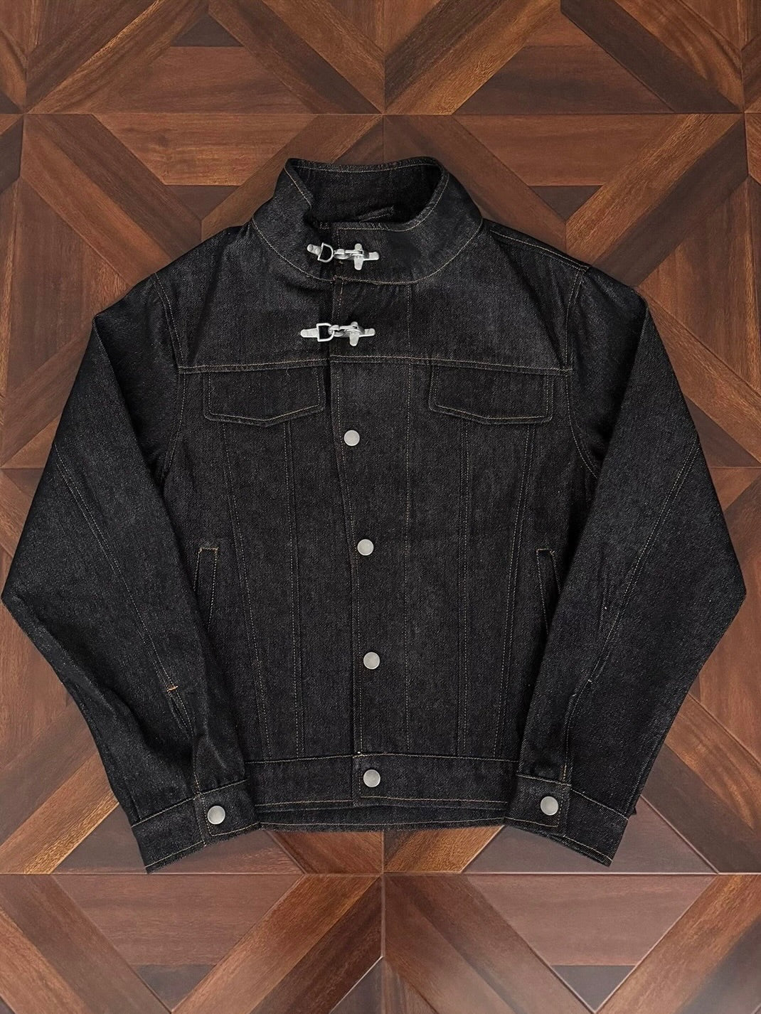 High-Neck Metal Clasp Trucker Jacket