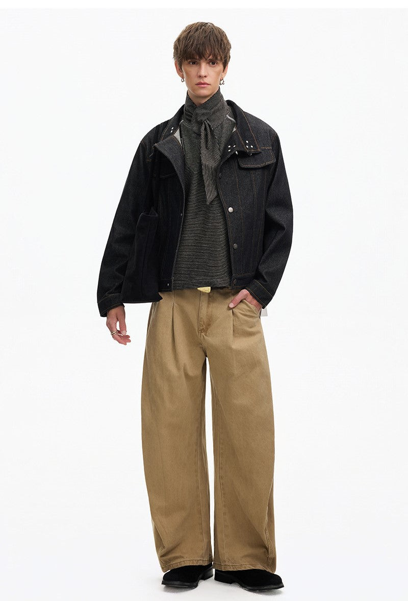 High-Neck Metal Clasp Trucker Jacket