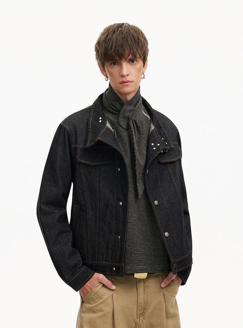 High-Neck Metal Clasp Trucker Jacket