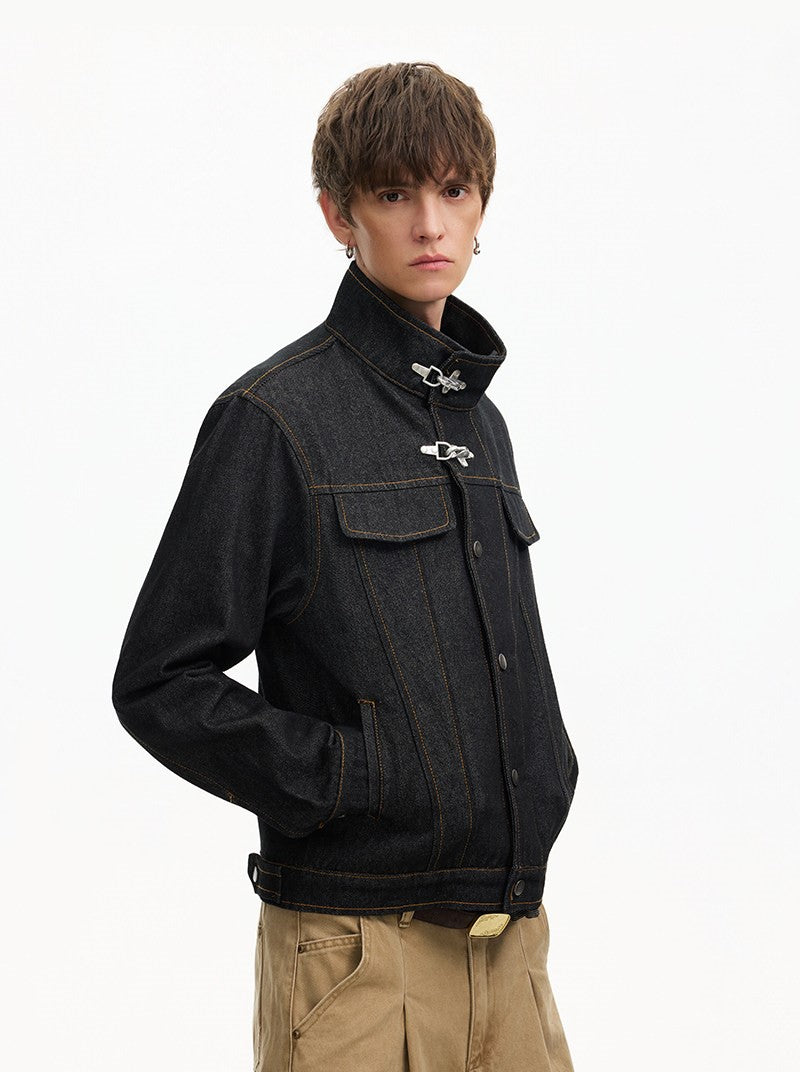 High-Neck Metal Clasp Trucker Jacket
