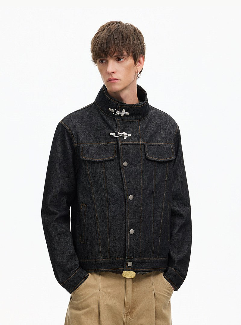 High-Neck Metal Clasp Trucker Jacket