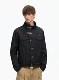 High-Neck Metal Clasp Trucker Jacket