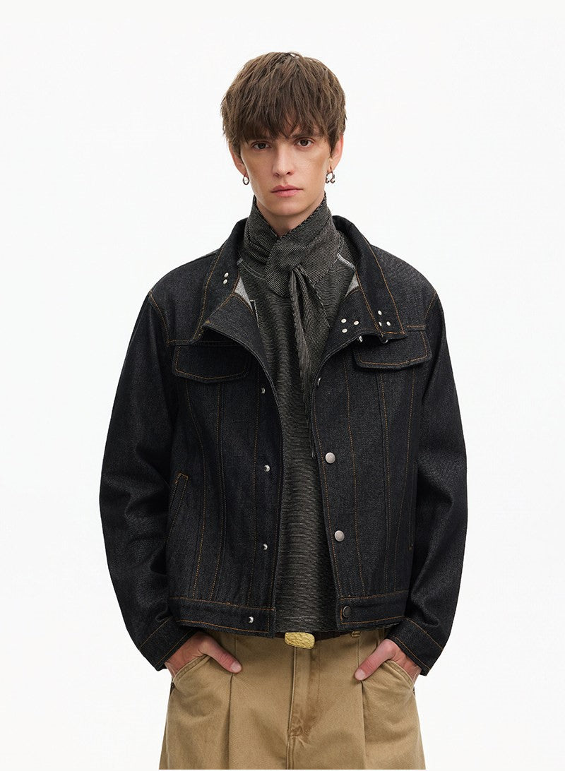 High-Neck Metal Clasp Trucker Jacket