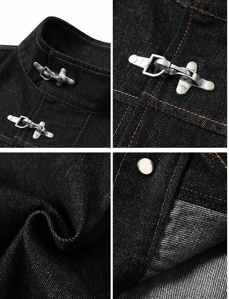 High-Neck Metal Clasp Trucker Jacket
