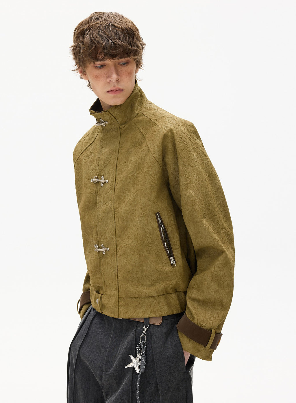Vintage Jacquard Fireman Jacket with Metal Lobster Clasps