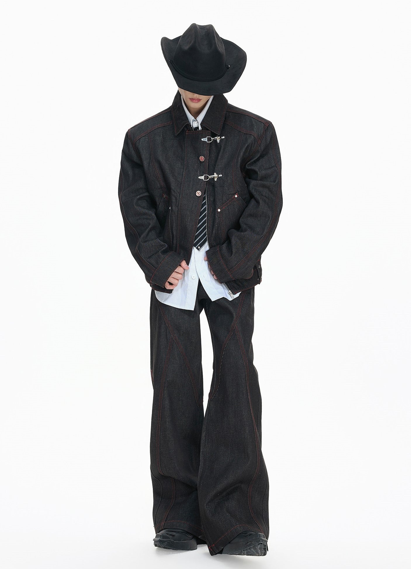 Deconstructed Denim Work Jacket with Lobster Clasp Closures