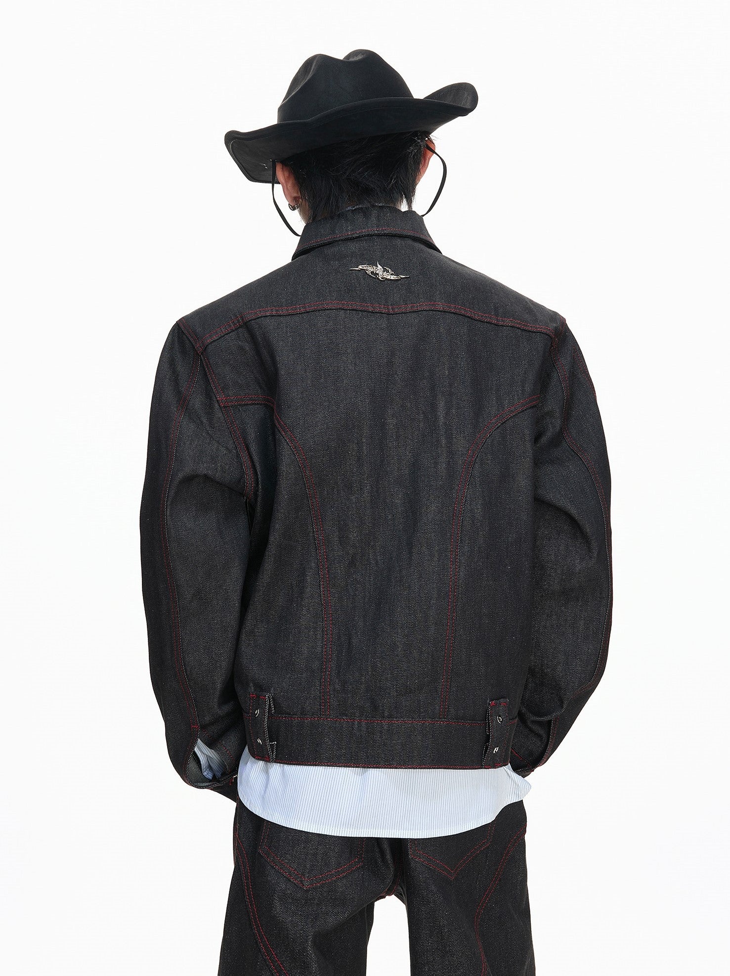 Deconstructed Denim Work Jacket with Lobster Clasp Closures