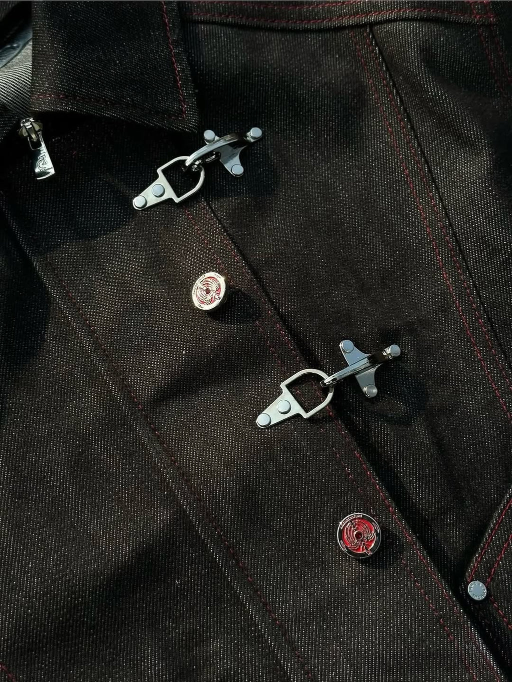 Deconstructed Denim Work Jacket with Lobster Clasp Closures