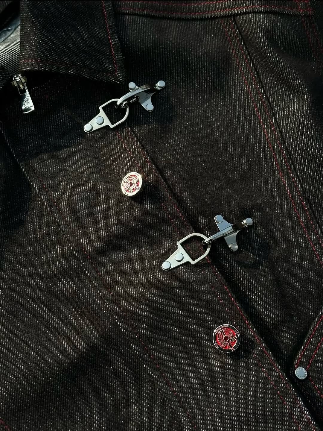 Deconstructed Denim Work Jacket with Lobster Clasp Closures