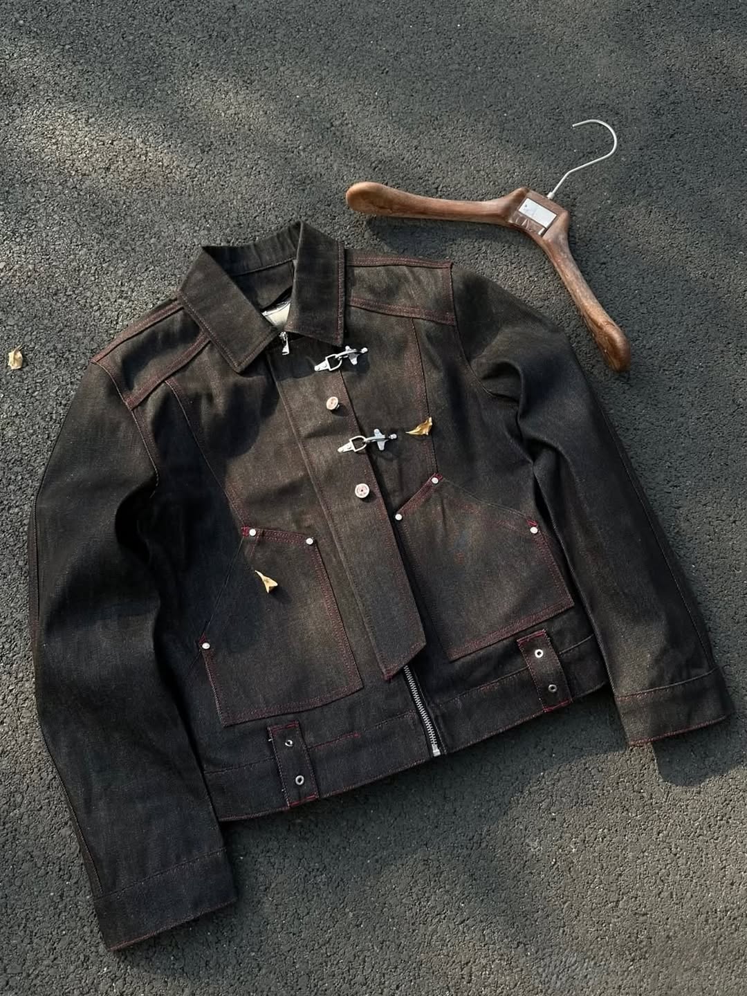 Deconstructed Denim Work Jacket with Lobster Clasp Closures