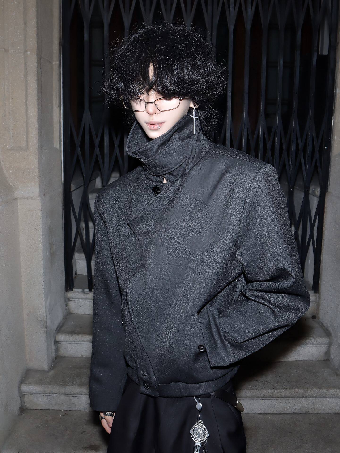 Asymmetric High Neck Cropped Jacket