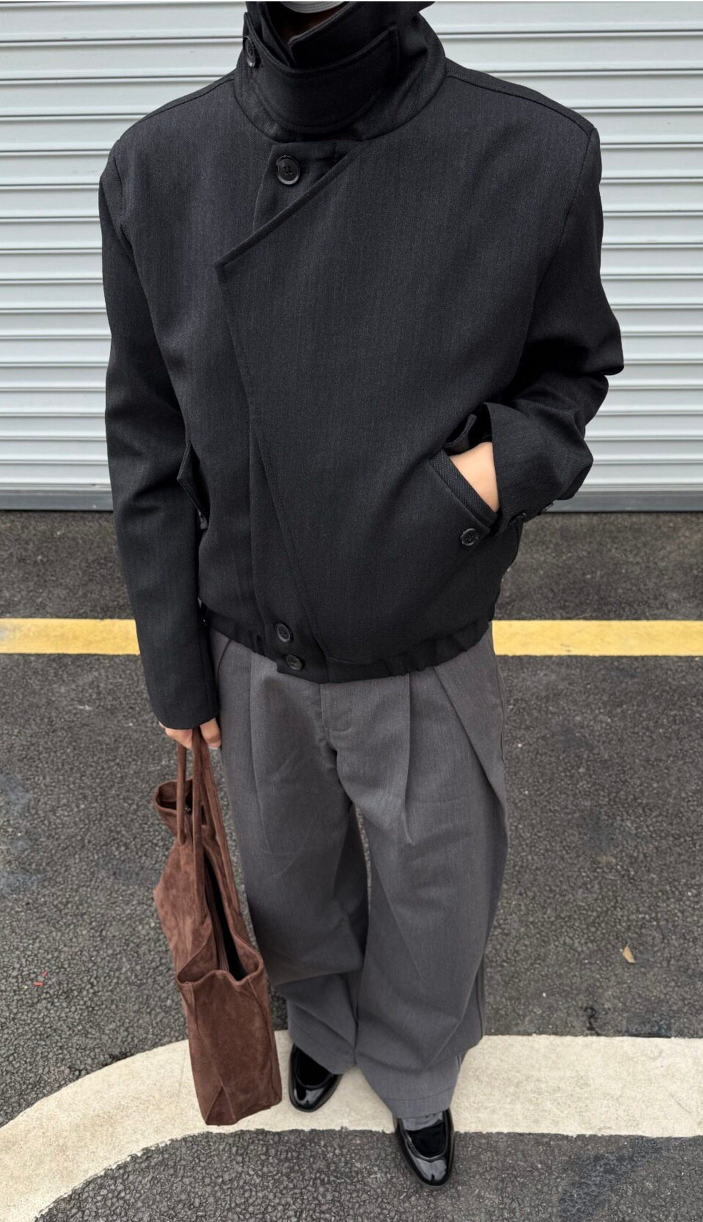 Asymmetric High Neck Cropped Jacket
