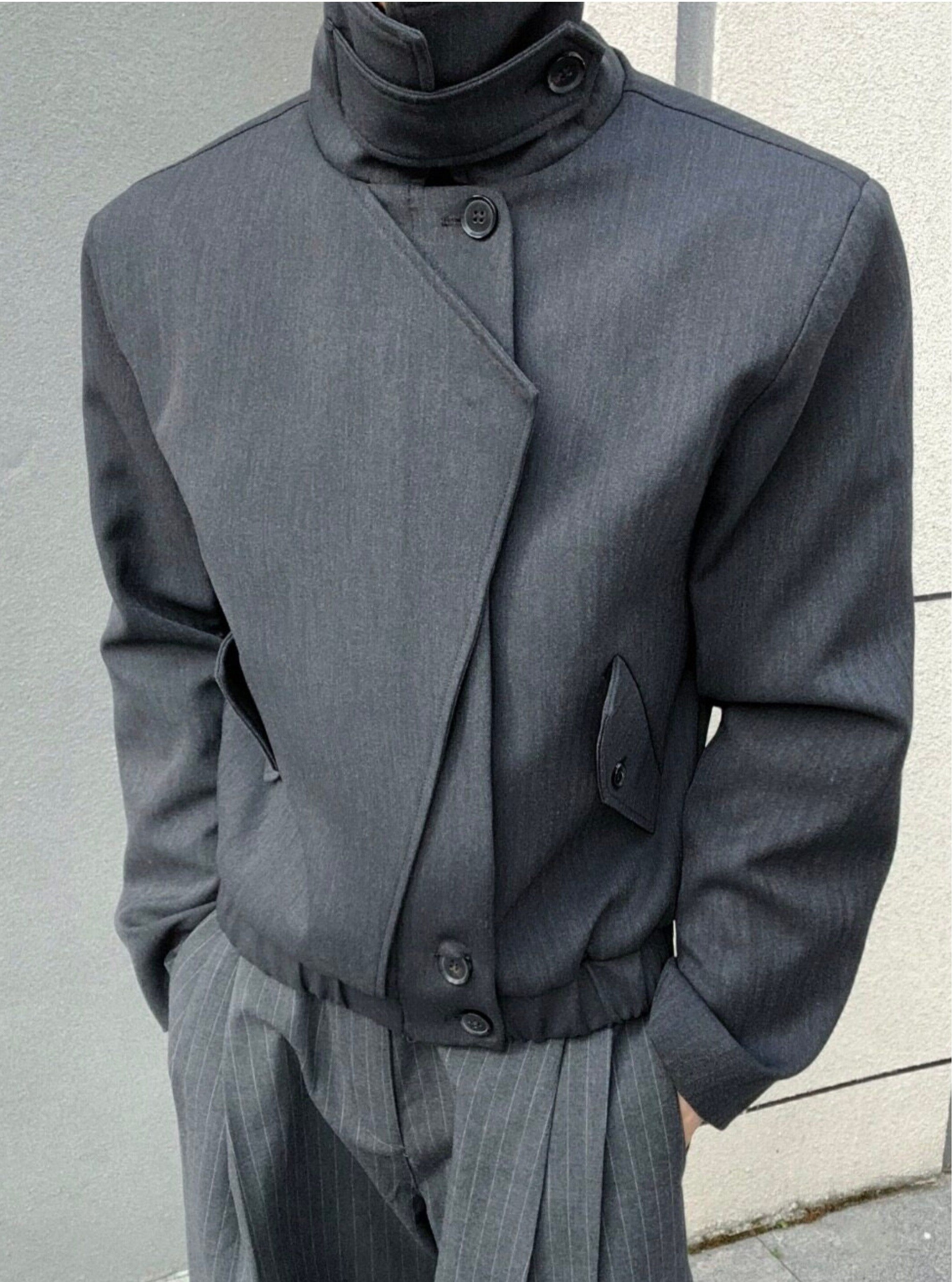 Asymmetric High Neck Cropped Jacket