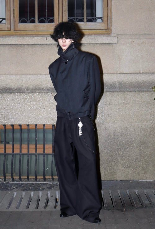 Asymmetric High Neck Cropped Jacket