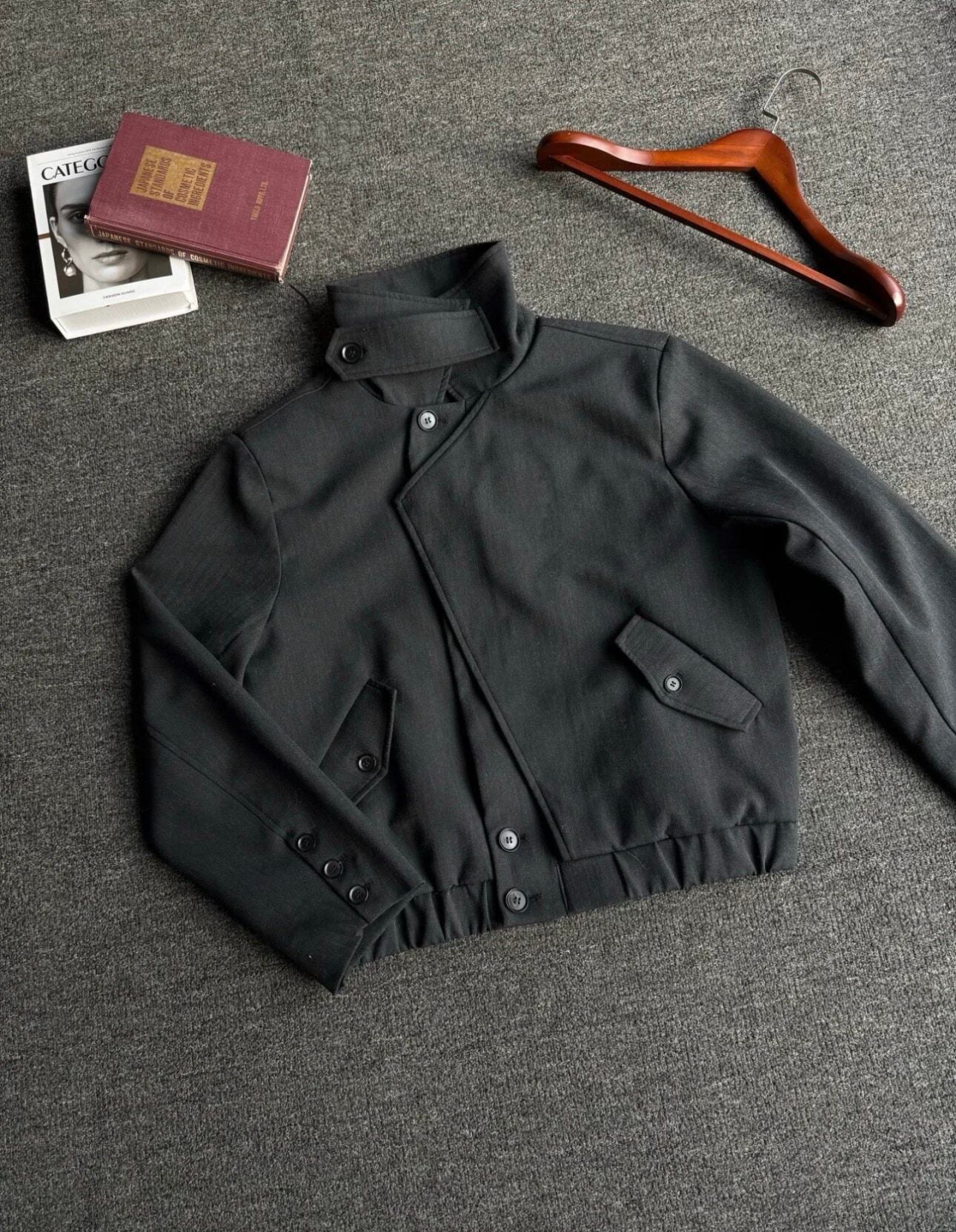 Asymmetric High Neck Cropped Jacket