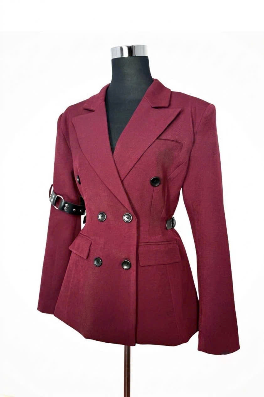 Cyber-Sigilism Back-Graphic Buckled Arm-Strap Blazer