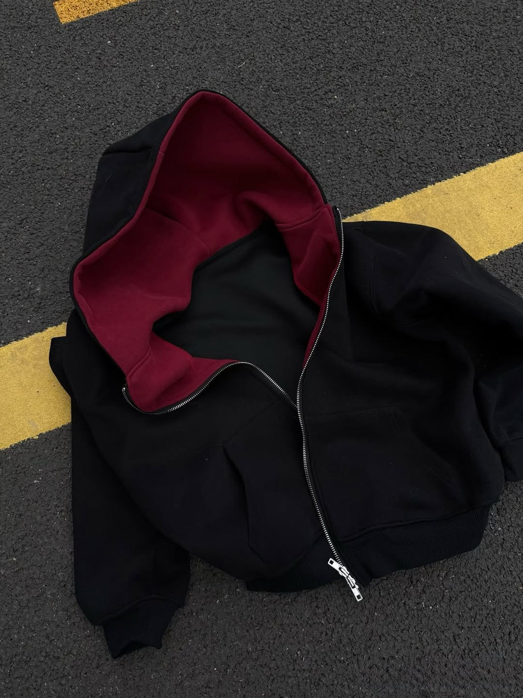Contrast Lined Zip-Up Hoodie