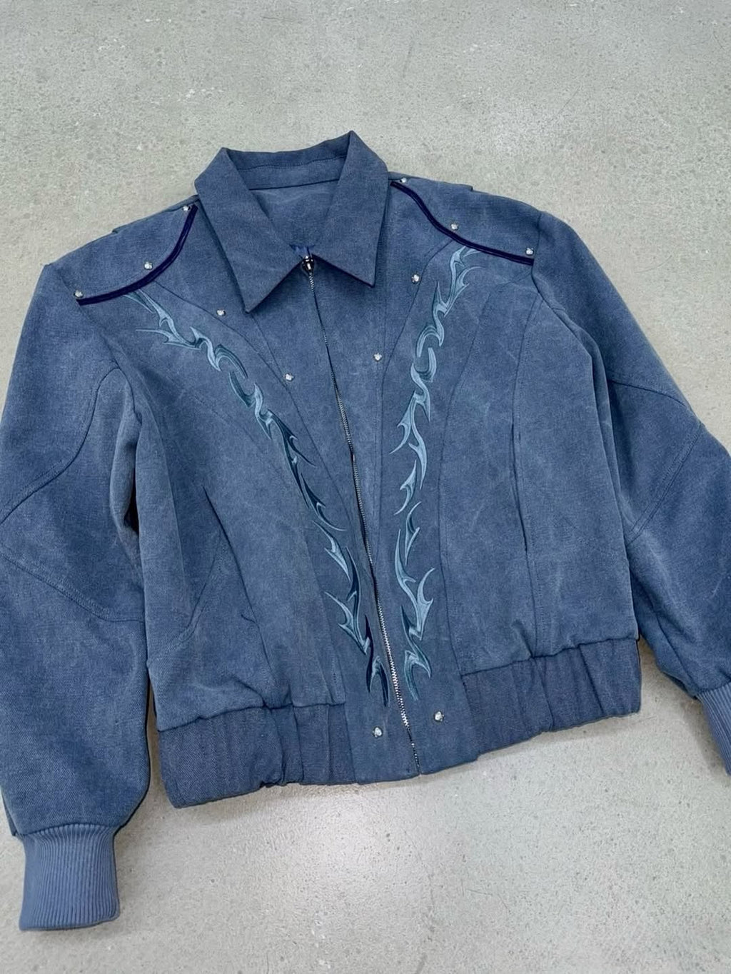 Tribal Embroidered Leather Bomber Jacket