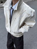 Tribal Embroidered Leather Bomber Jacket