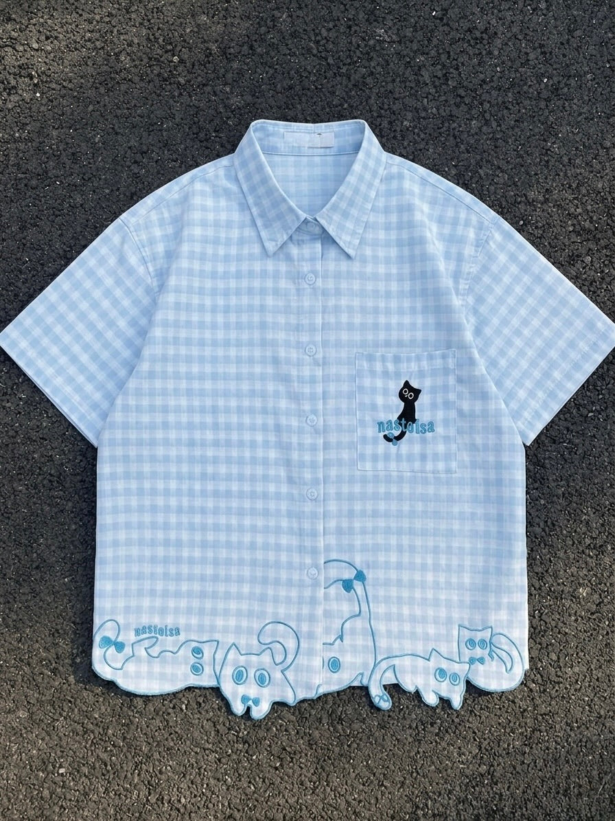 Gingham Short-Sleeve Button-Up Shirt