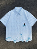 Gingham Short-Sleeve Button-Up Shirt