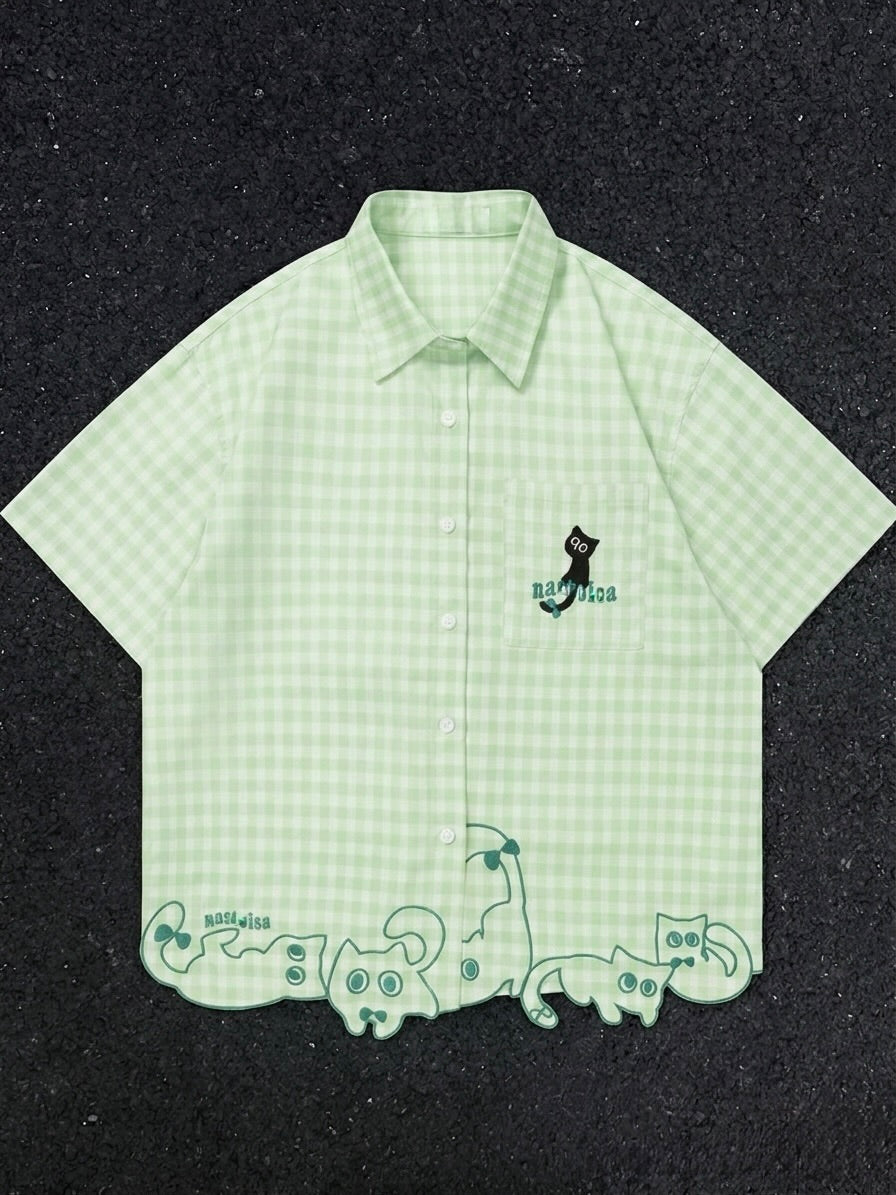 Gingham Short-Sleeve Button-Up Shirt