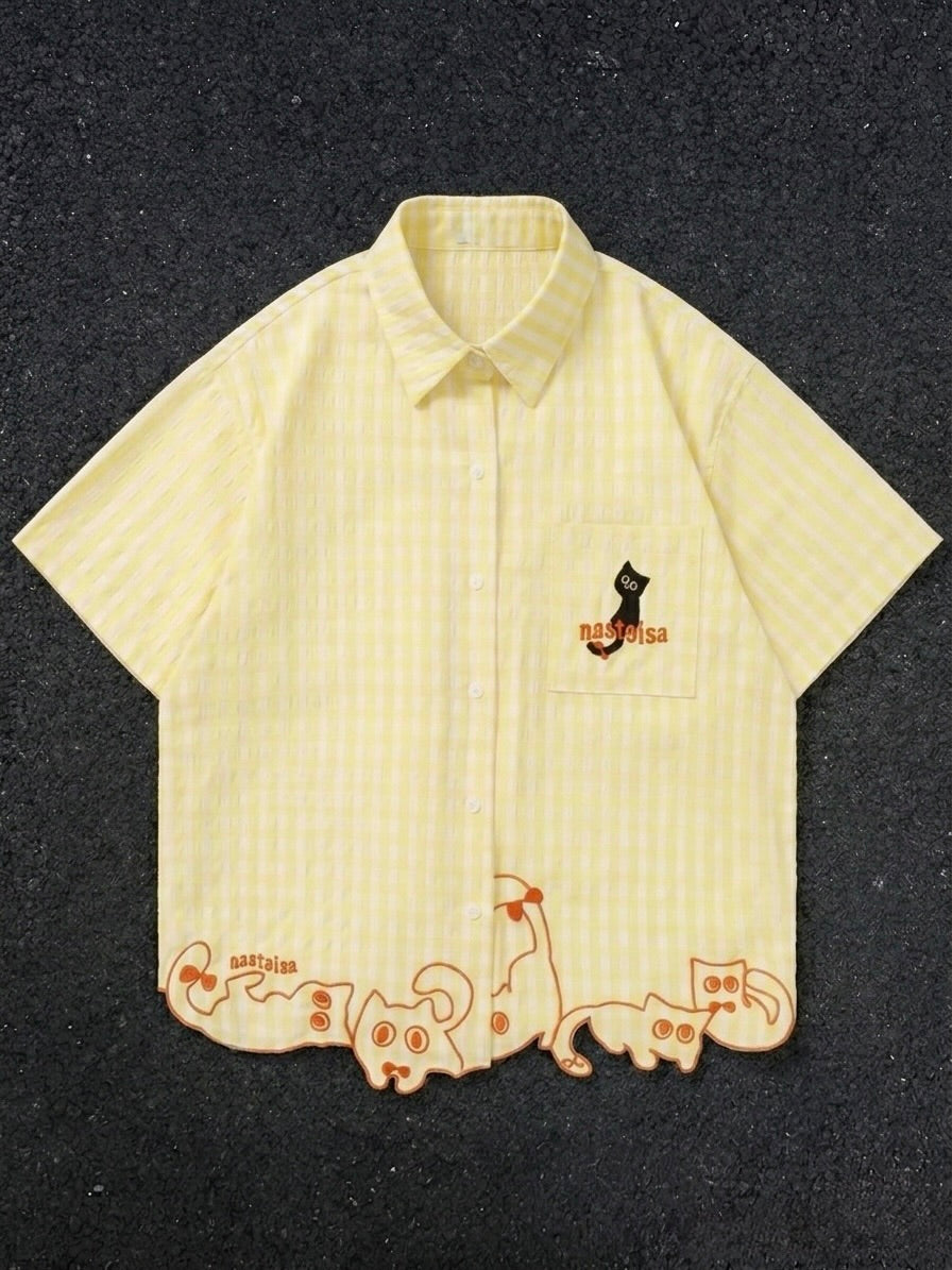 Gingham Short-Sleeve Button-Up Shirt