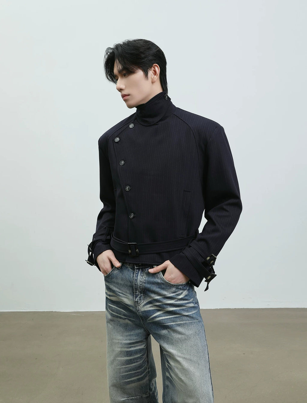 Asymmetrical High-Neck Cropped Jacket