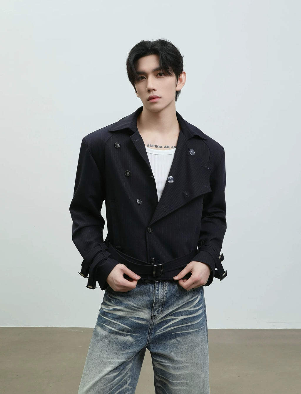 Asymmetrical High-Neck Cropped Jacket