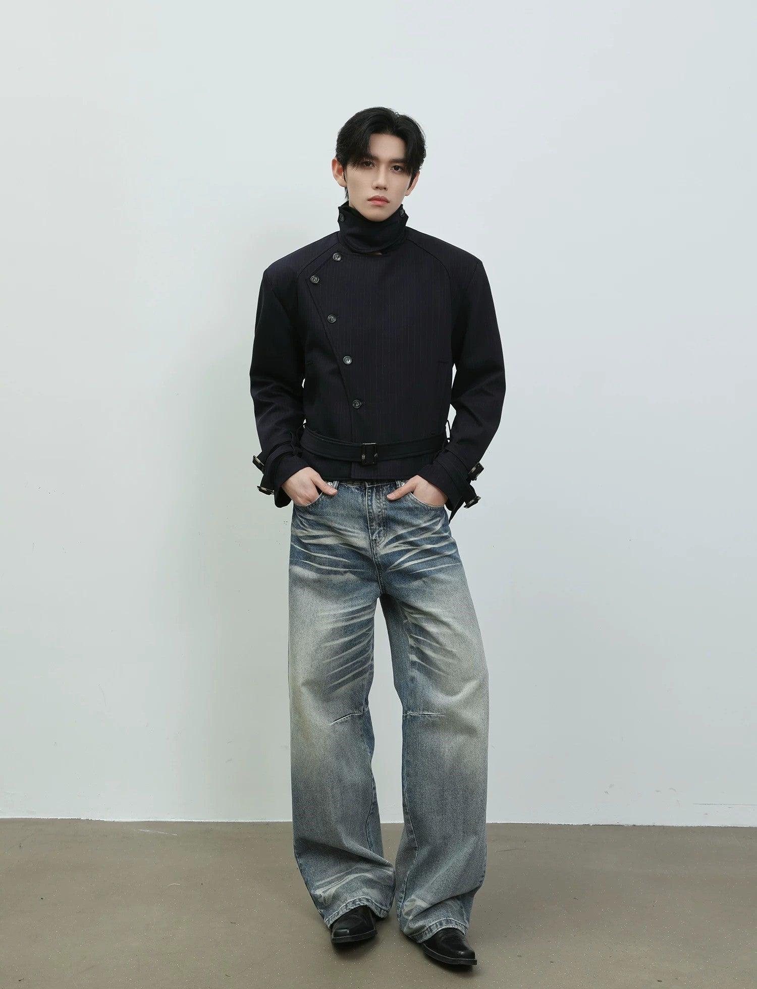 Asymmetrical High-Neck Cropped Jacket