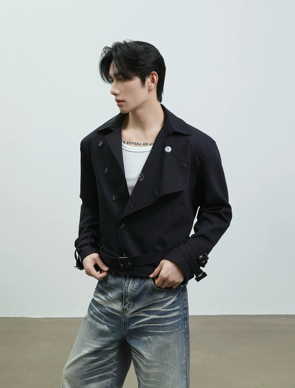 Asymmetrical High-Neck Cropped Jacket