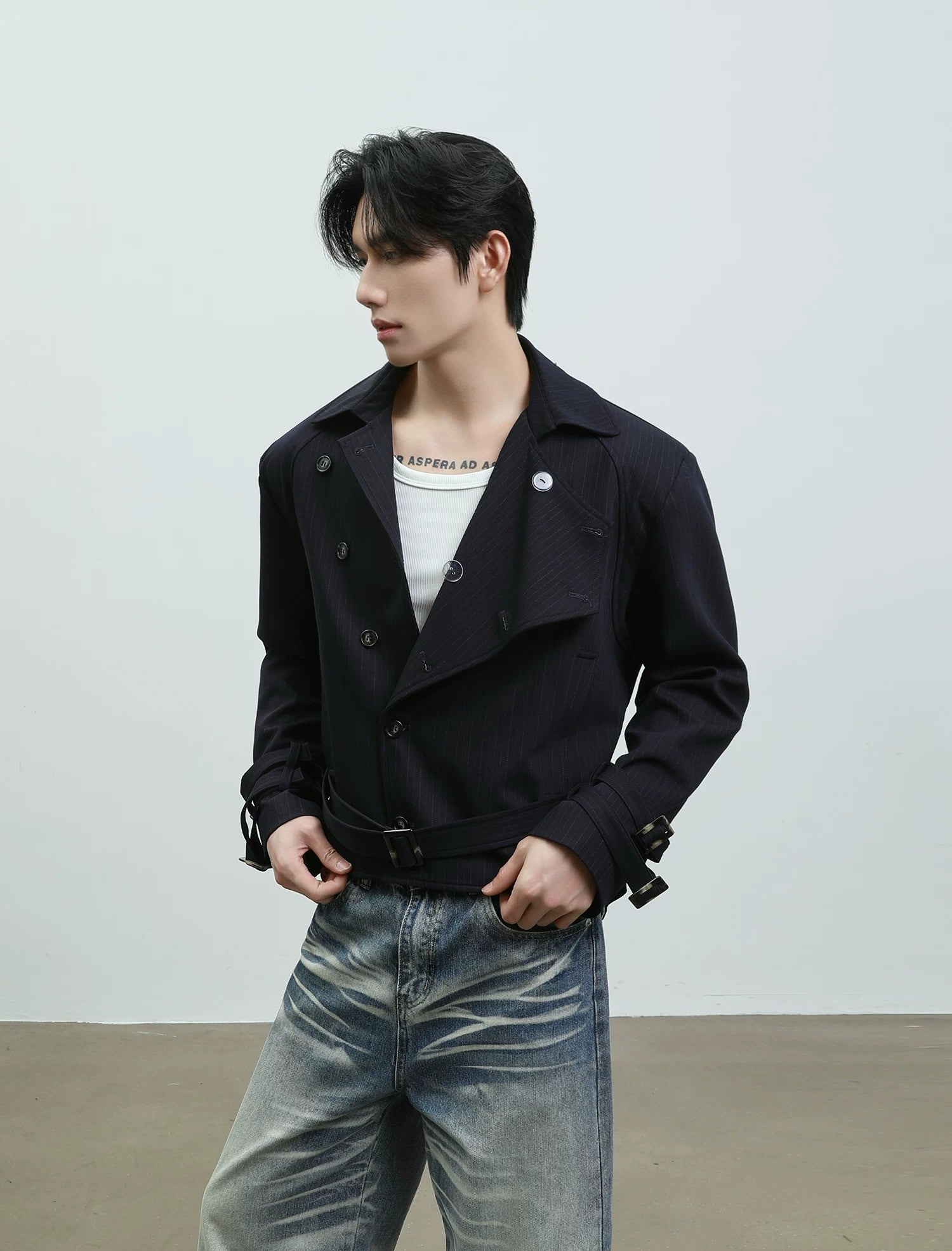 Asymmetrical High-Neck Cropped Jacket