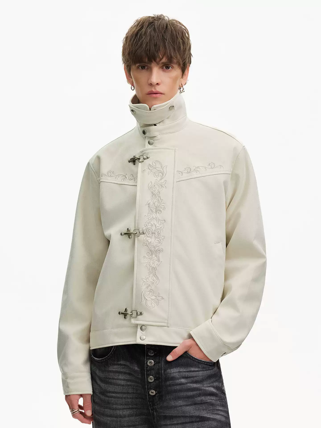 Fireman Jacket With Embroidery And High Neck