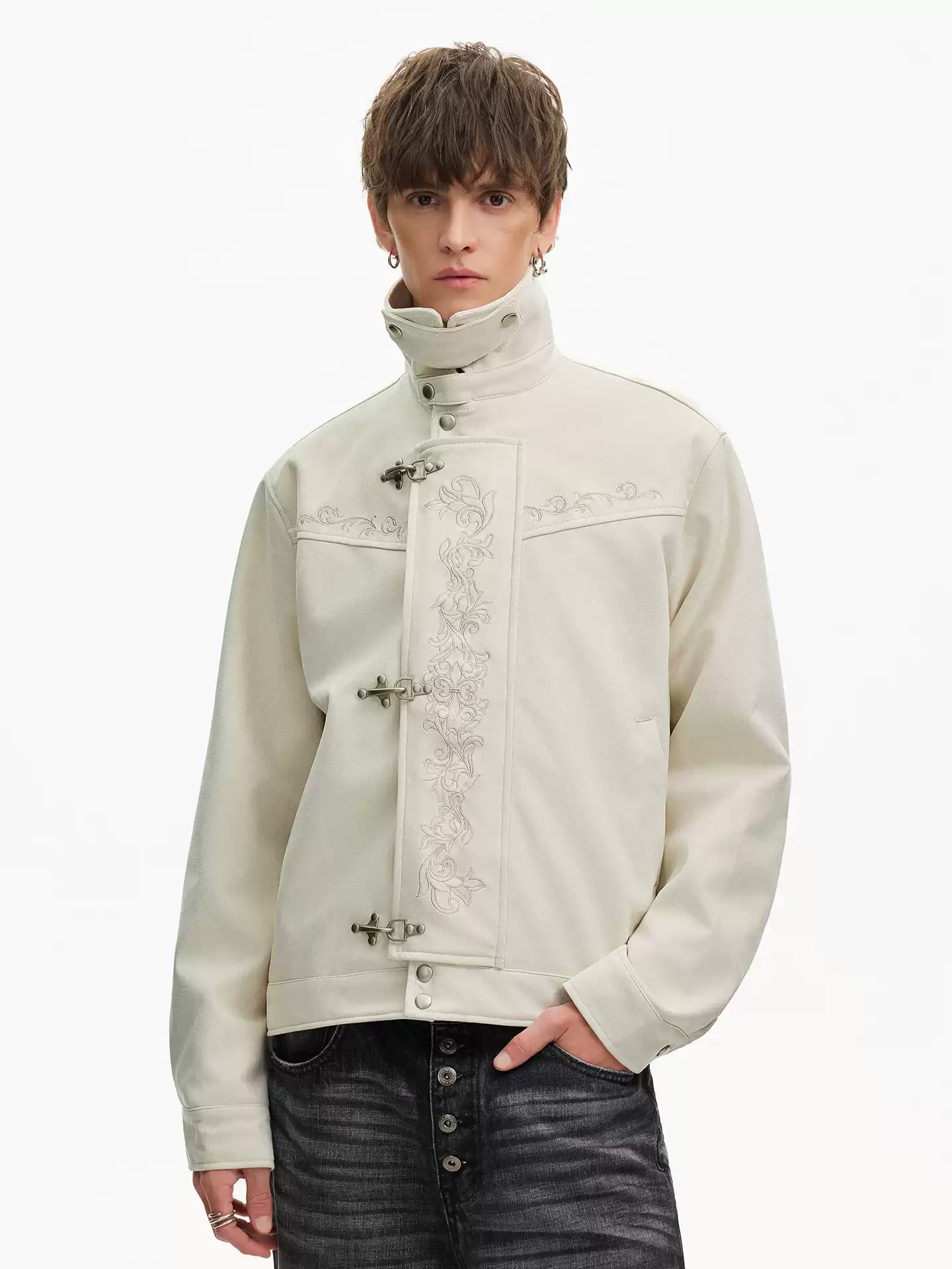 Fireman Jacket With Embroidery And High Neck
