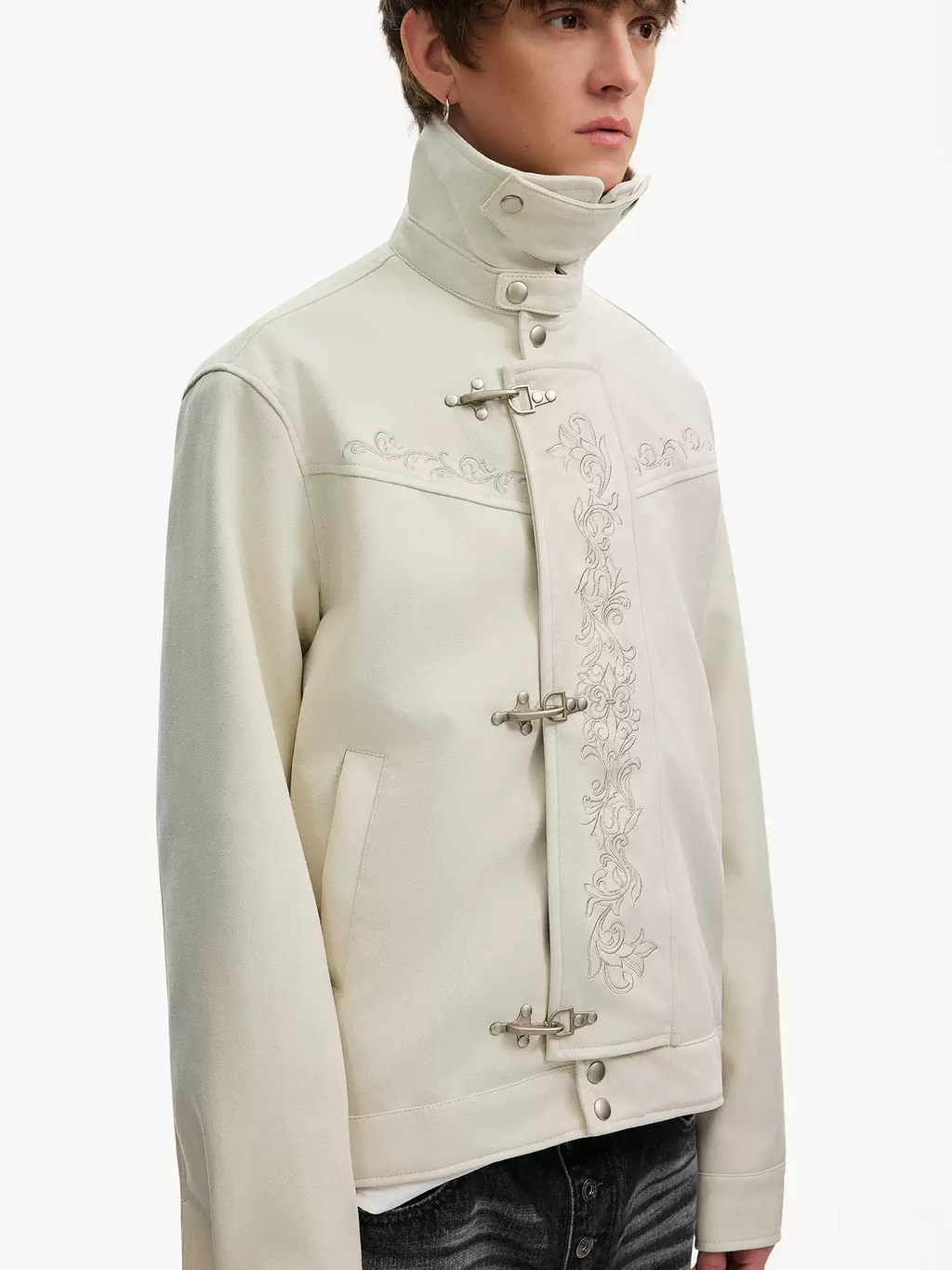 Fireman Jacket With Embroidery And High Neck
