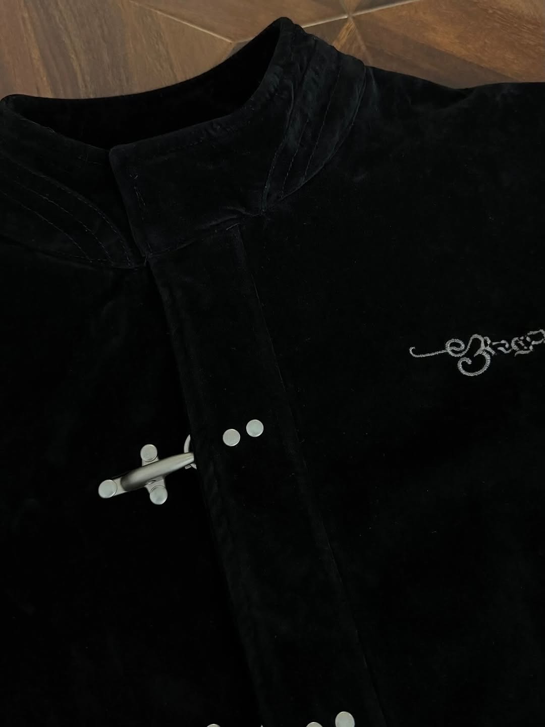 Vintage Suede Fireman Buckle Jacket with Sak Yant Embroidery