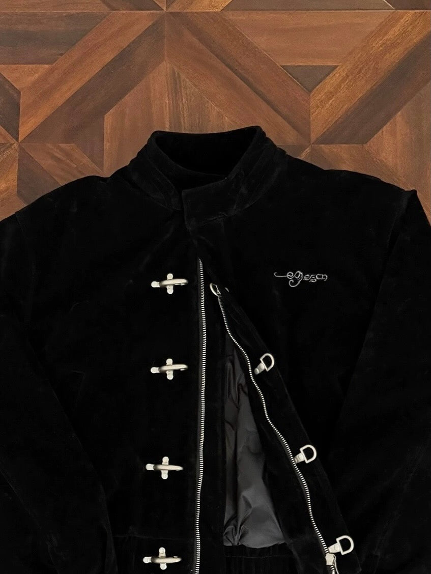 Vintage Suede Fireman Buckle Jacket with Sak Yant Embroidery