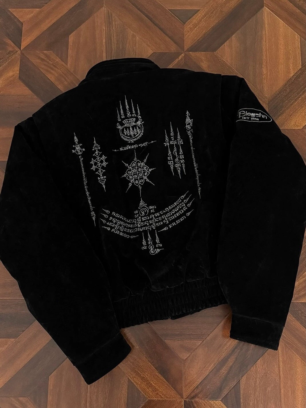 Vintage Suede Fireman Buckle Jacket with Sak Yant Embroidery
