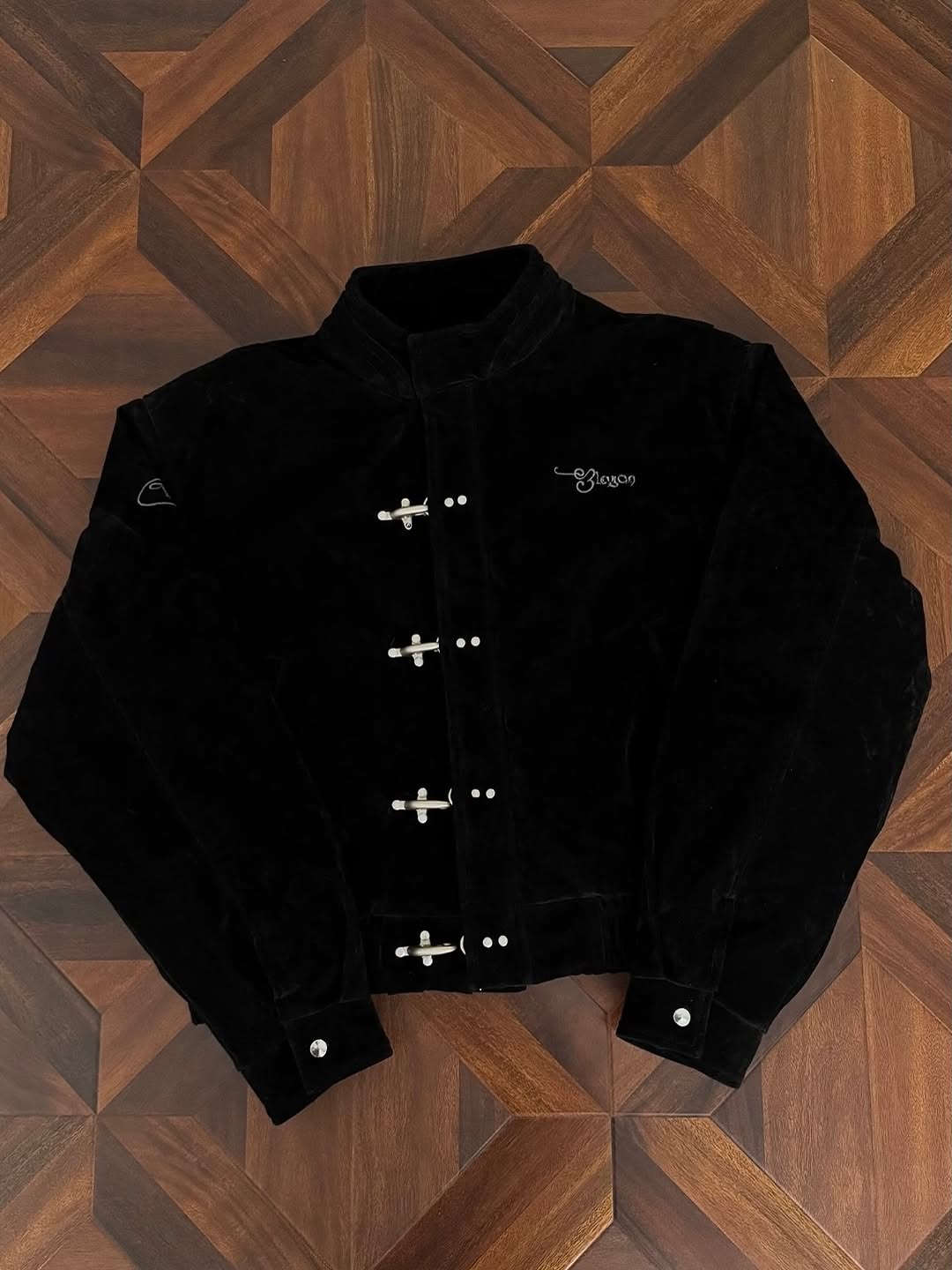Vintage Suede Fireman Buckle Jacket with Sak Yant Embroidery