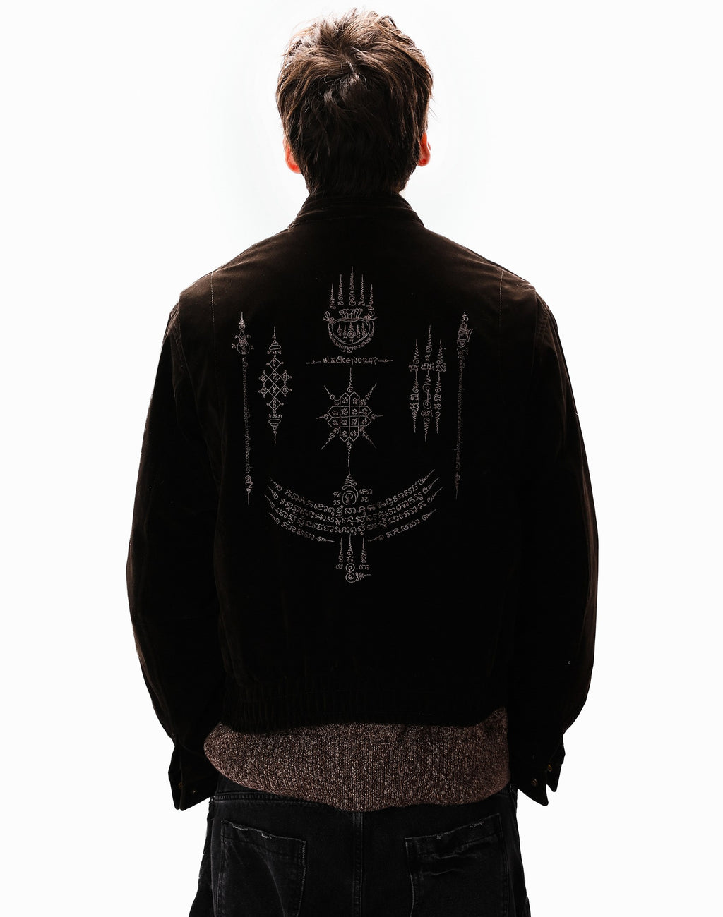 Vintage Suede Fireman Buckle Jacket with Sak Yant Embroidery