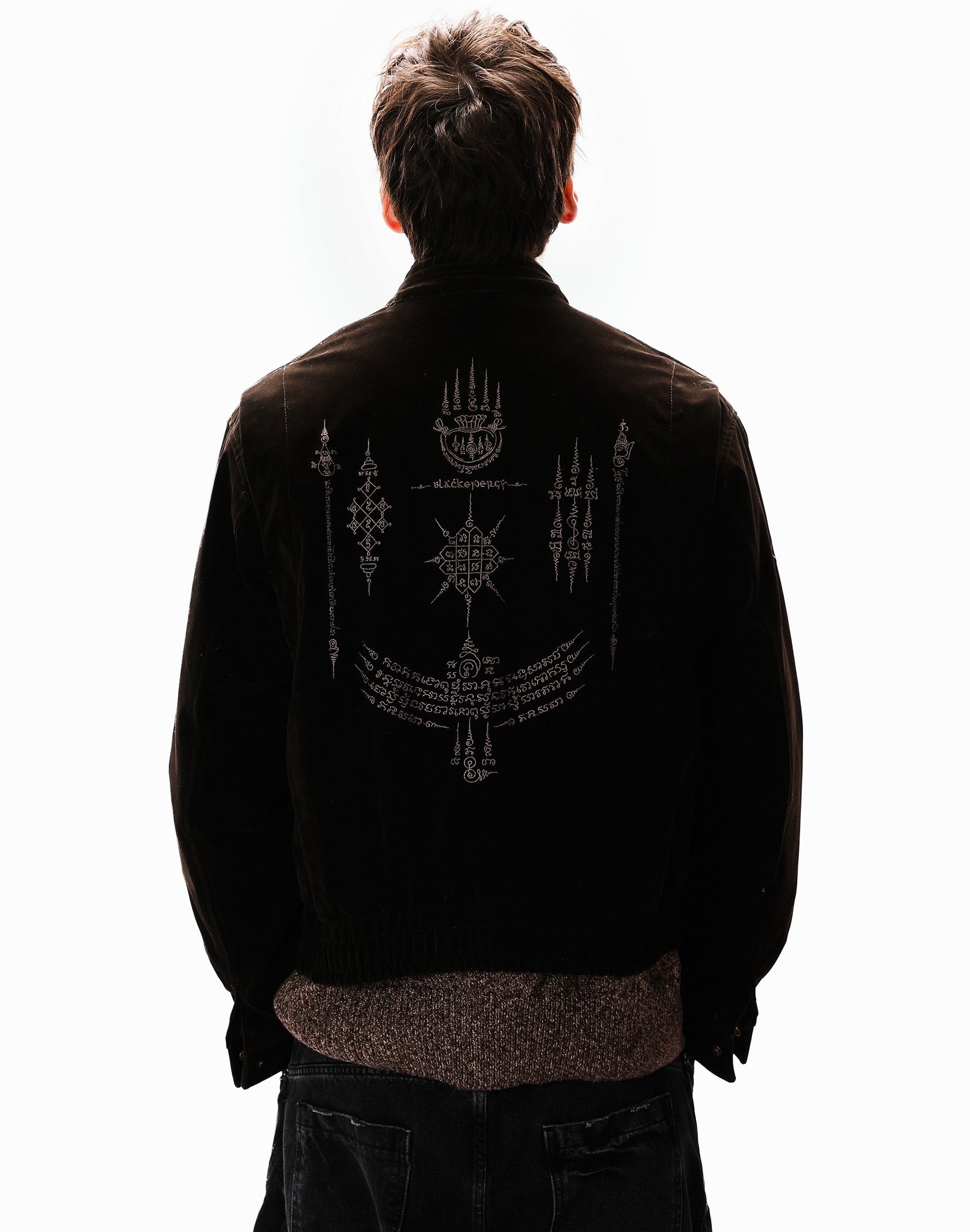 Vintage Suede Fireman Buckle Jacket with Sak Yant Embroidery
