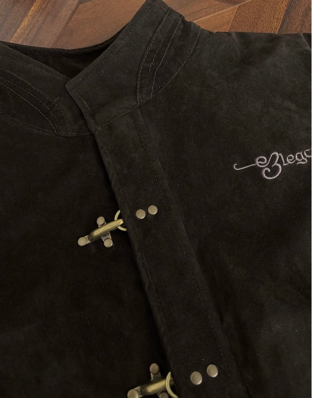 Vintage Suede Fireman Buckle Jacket with Sak Yant Embroidery