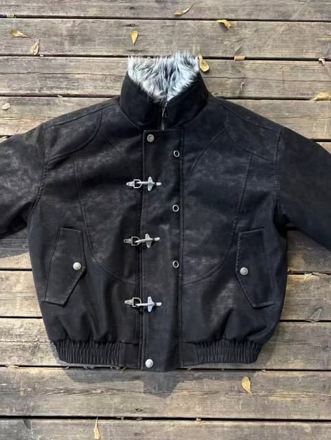 Fireman Clip Fur-Lined Suede Utility Bomber Jacket